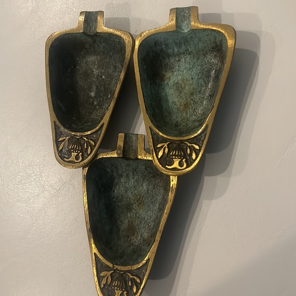 3 Vintage Ashtray Solid Brass Dayagi Israel Ornate Mid Century RARE EUC Collect - Picture 10 of 12